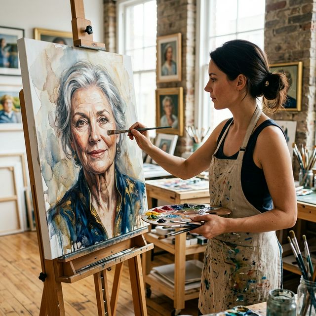 人物画の制作を得意とする画家によるアクリル肖像画